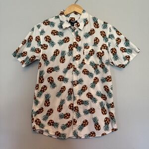 RSQ Mens Geometric Pineapple Print Short Sleeve Button Down Shirt White Medium
